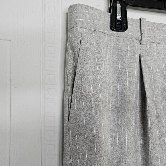 Mango MNG Gray White Pinstripe High Rise Wide Leg Pleated Trouser Womens Plus 18 - Picture 6 of 14